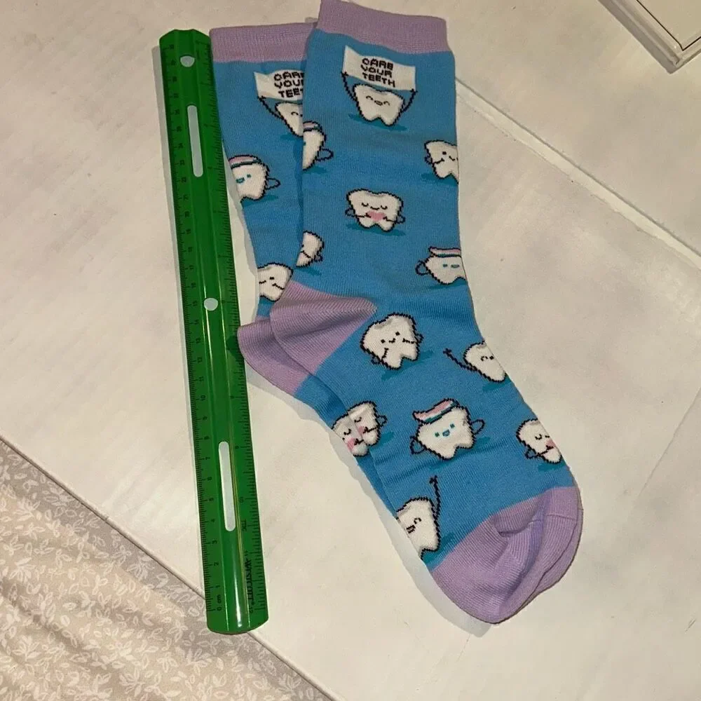 *NEW* Happy Pop Womens Blue Novelty Crazy Dental Funny Tooth Socks
